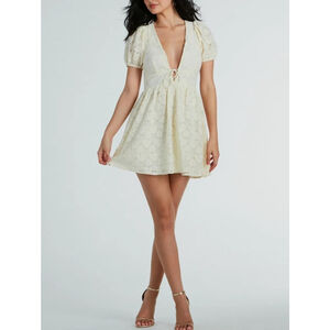 Women's Windsor Cream Floral Lace Skater Mini Dress XL